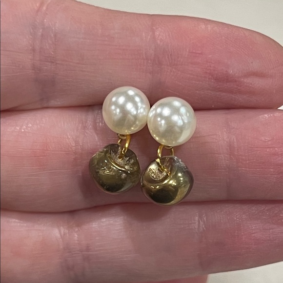 Faux Pearl and Gold Bead Drop Earrings - Picture 4 of 4